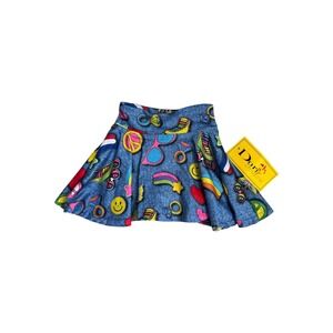 Dori Creations Kids Girls Denim Patch Skort Roller Skates Peace Smiley 3T NEW